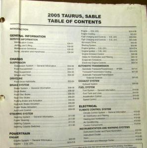 2005 Ford Taurus & Mercury Sable Service Shop Repair Manual Original