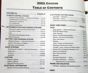 2002 Mercury Cougar Volume 1 & 2 Service Shop Repair Manuals Original