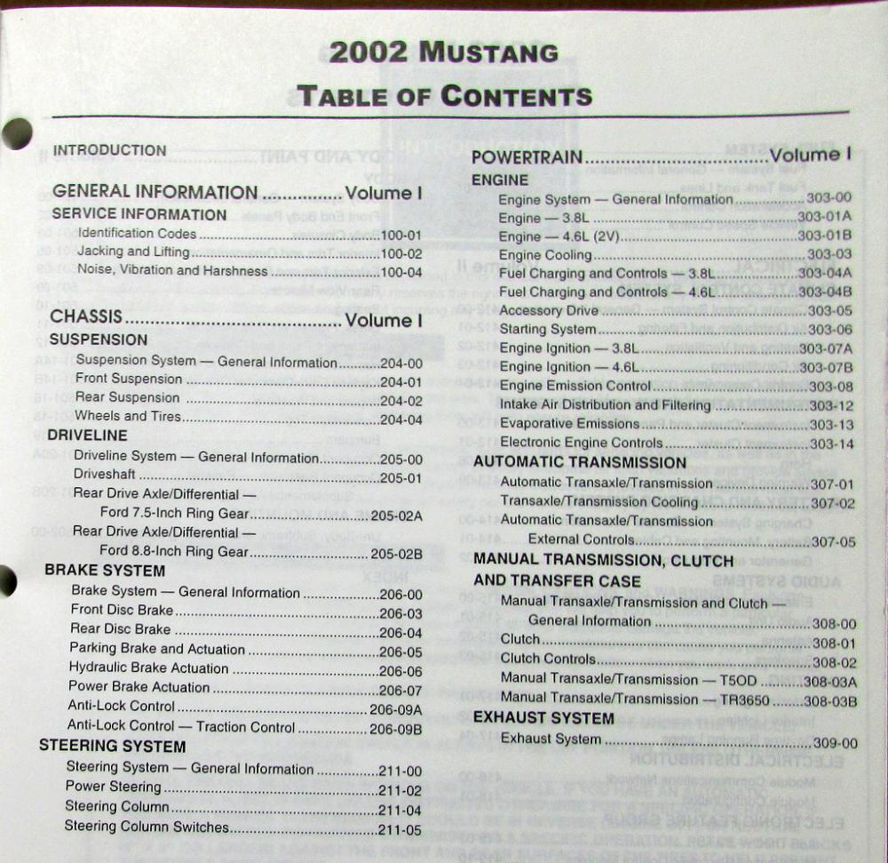 2002 Ford Mustang & Mustang GT Volume 1 & 2 Service Shop Repair Manuals Original