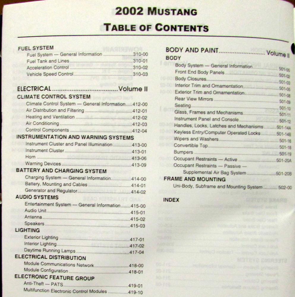 2002 Ford Mustang & Mustang GT Volume 1 & 2 Service Shop Repair Manuals Original