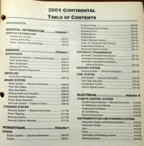 2001 Lincoln Continental Vols 1 & 2 Service Shop Repair Manual Original
