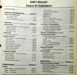 2001 Ford Escort Vols 1 & 2 Service Shop Repair Manual Original