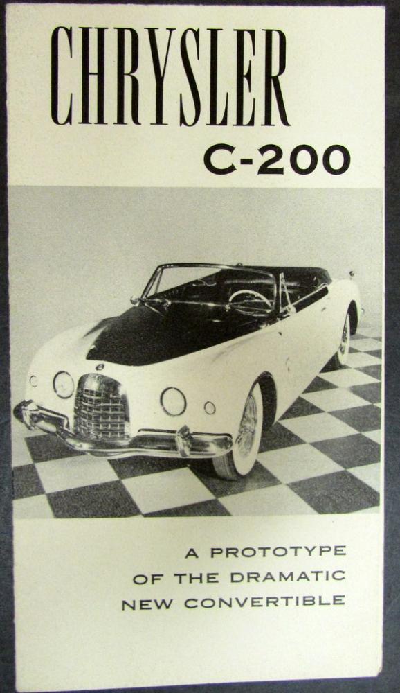 1950 Chrysler C 200 Convertible Prototype Concept Car Sales Brochure Leaflet