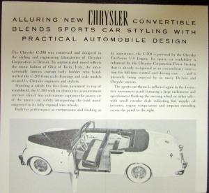 1950 Chrysler C 200 Convertible Prototype Concept Car Sales Brochure Leaflet