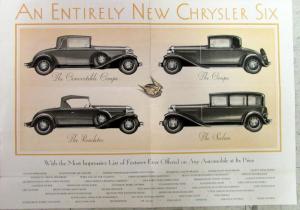 1931 Chrysler Six Coupe Roadster Sedan Sales Brochure Leaflet Original