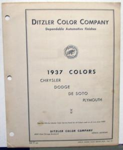 1937 Chrysler Dodge DeSoto Plymouth Colors Paint Chips Ditzler Color Company