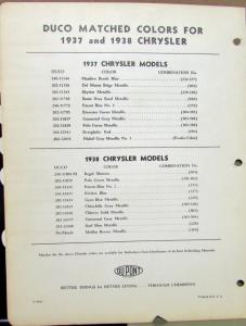 1939 Chrysler Color Bulletin No 9 Dupont Paint Chips Original