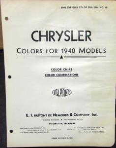 1940 Chrysler Color Paint Chips Combinations Bulletin 10 Dupont Original