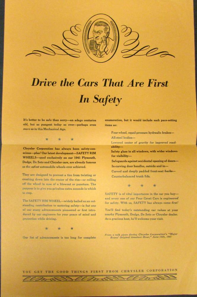 1941 Chrysler CBS Broadcast Major Bowes Drive The Cars That Are First In Safety