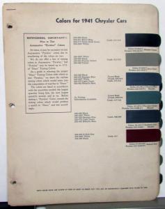 1941 Chrysler Color Combination Paint Chips Dupont Original