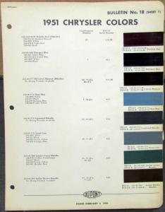 1951 Chrysler Dupont Color Paint Chip Bulletin Number 18 Original