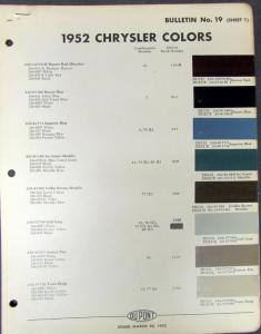 1952 Chrysler Dupont Color Paint Chips Formulas Bulletin 19 Original