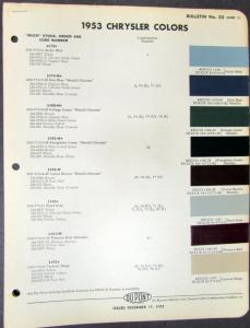 1953 Chrysler Dupont Color Paint Chips Formulas Bulletin 20 Original
