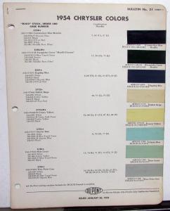 1954 Chrysler Dupont Color Paint Chips Formulas Bulletin 21 Original