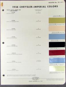1958 Chrysler & Imperial Dupont Bulletin No 25 Color Paint Chips Original