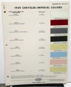 1959 Chrysler & Imperial Dupont Bulletin No 26 Color Paint Chips Original