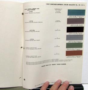 1959 Chrysler & Imperial Dupont Bulletin No 26 Color Paint Chips Original