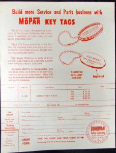 Circa 1950 Chrysler MOPAR Promotional Key Tags Dealer Order Form Original