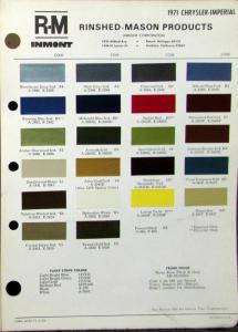 1971 RM Inmont Rinshed Mason Products Chrysler Imperial Color Paint Chips Orig