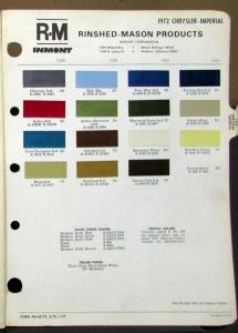 1972 RM Inmont Rinshed Mason Products Chrysler Imperial Color Paint Chips Orig