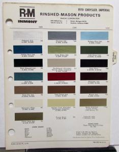 1970 Chrysler and Imperial Color Paint Chips Leaflet Original RM