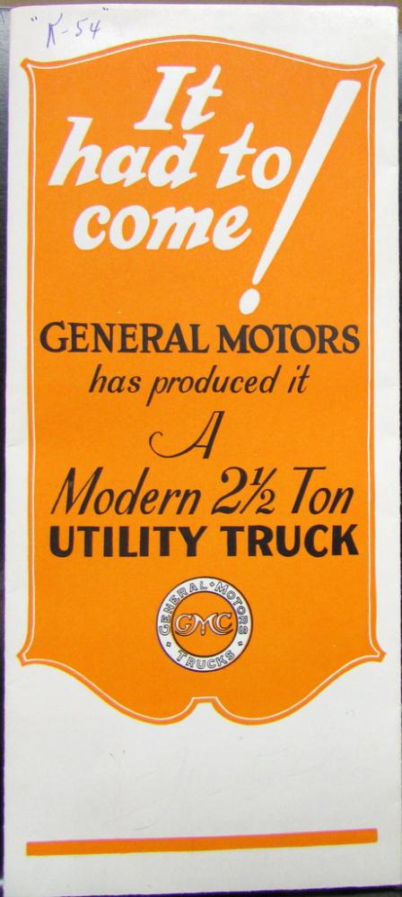 1928 GMC 2 Half Ton Utility Truck K 54 Big Brute Sales Brochure Folder Original