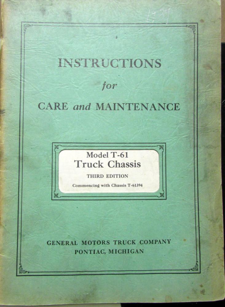 1933 1934 GMC T-61 Truck Owners Instruction Care Maintenance Service Manual Orig