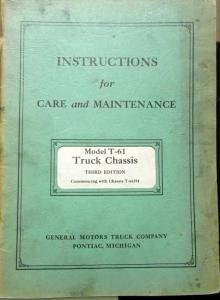 1933 1934 GMC T-61 Truck Owners Instruction Care Maintenance Service Manual Orig