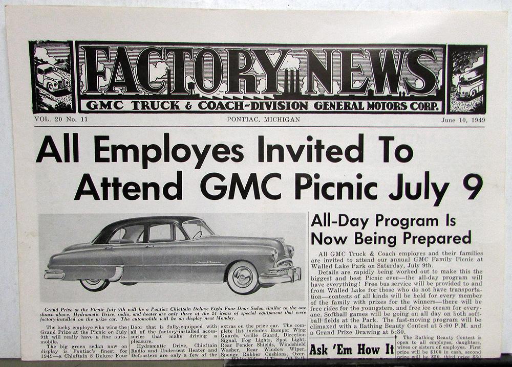 1949 GMC Factory News June 10 Issue Vol 20 No 11 General Motors GM Original