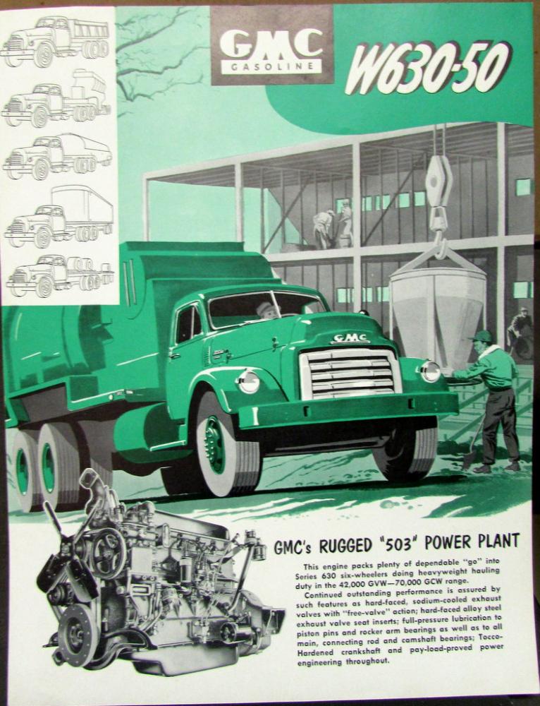 1953 GMC Gas W630 - 50 Truck Tractor Sales Brochure Data Sheet GREEN Original