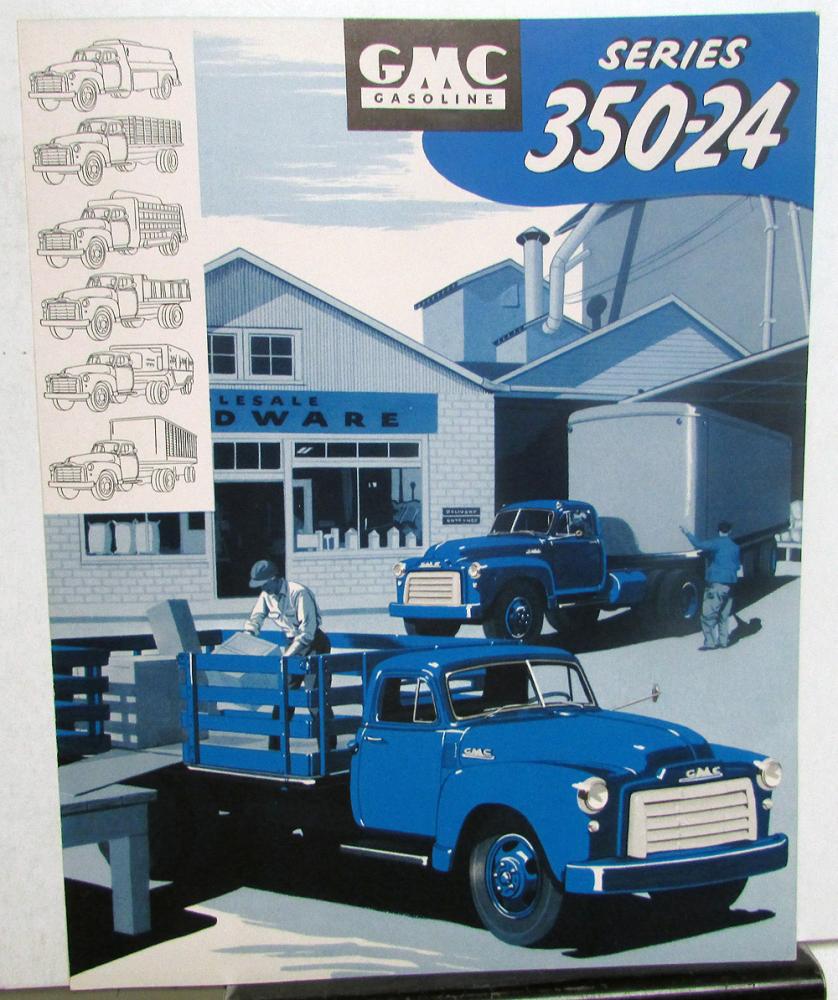 1953 GMC Gas Series 350 24 Stake Platform Truck BLUE Sales Brochure Folder Orig