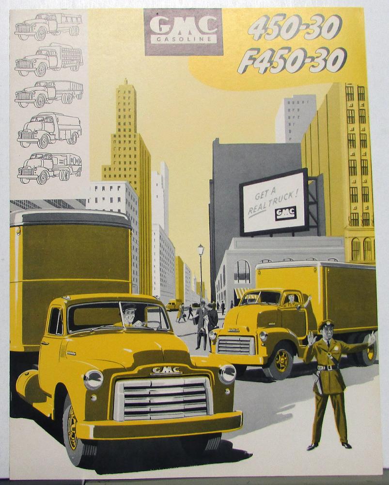 1953 GMC Gas 450 30 & F450 30 Truck Sales Brochure Folder YELLOW Original
