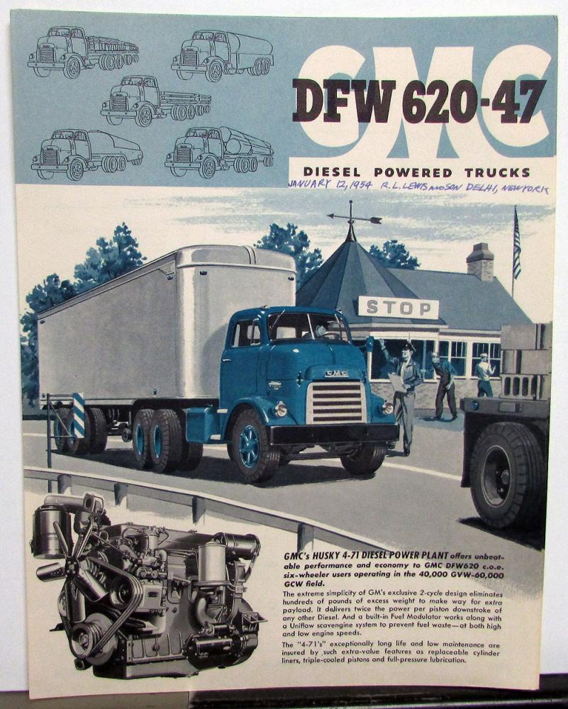 1954 GMC DFW 620 47 Diesel Powered Truck Data Sheet Sale Brochure Original