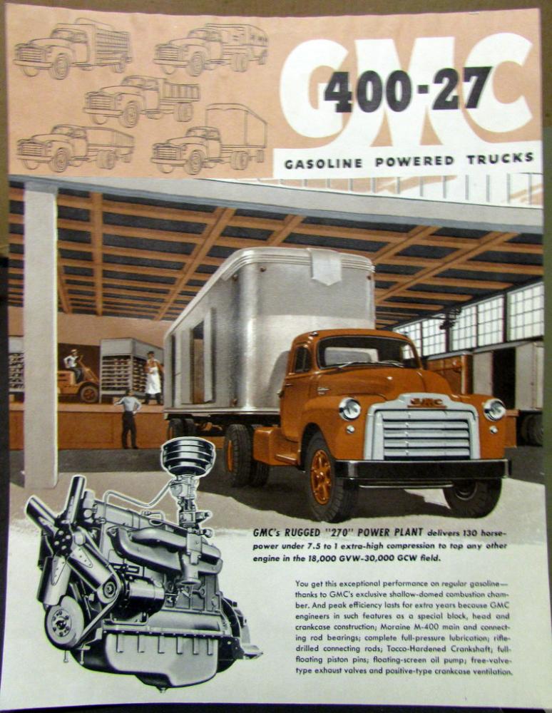 1954 GMC 400 27 Gasoline Powered Truck Data Sheet Sales Brochure Original