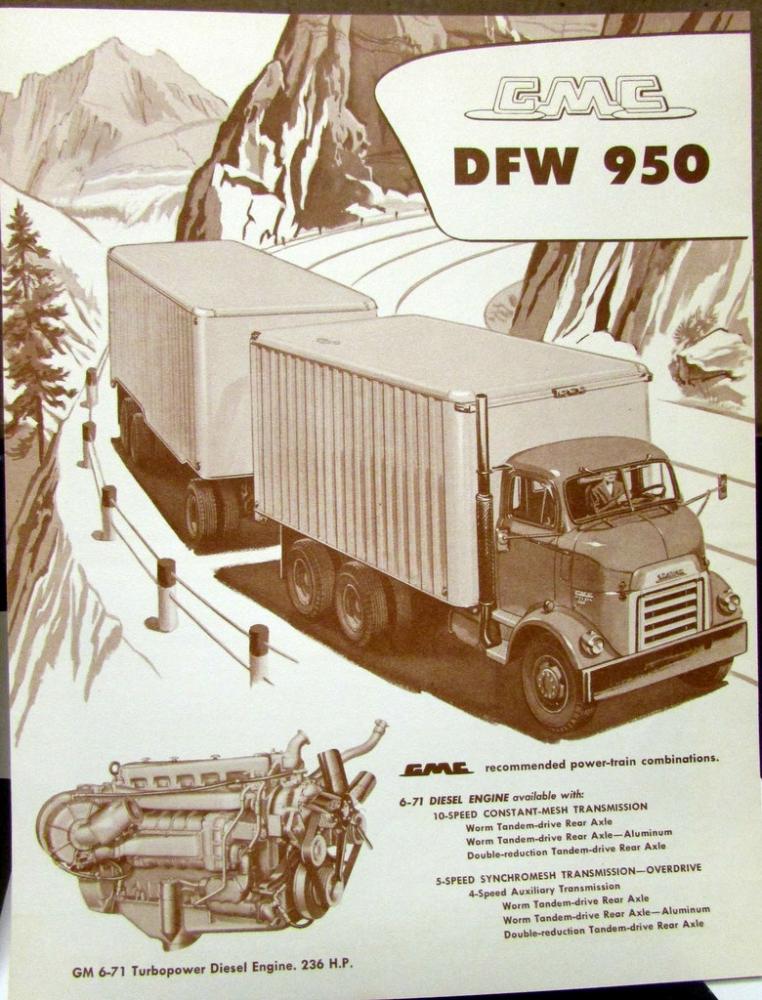 1957 GMC Truck DFW 950 Series Original Data Sheet Sales Brochure