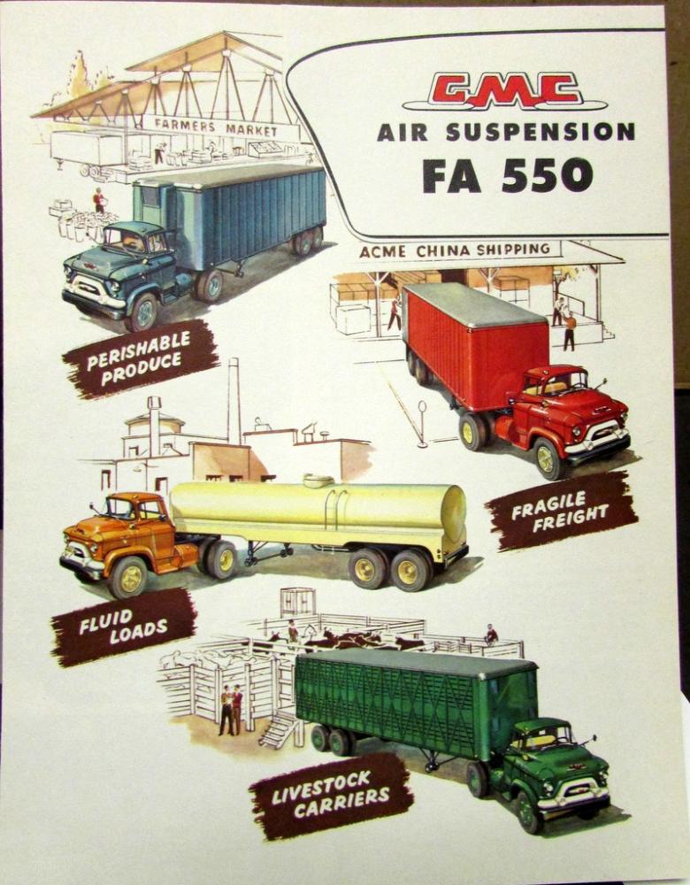 1957 GMC FA 550 Series Truck Air Suspension Color Sales Brochure Folder Original