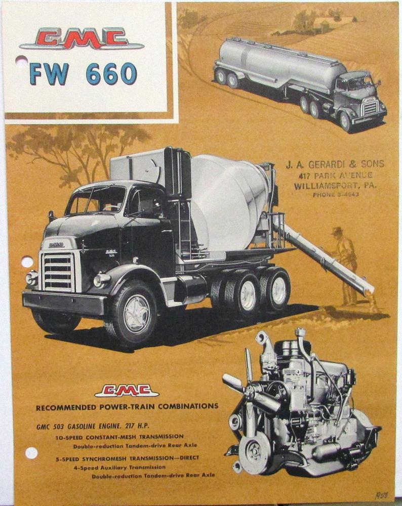 1958 GMC 660 FW Truck Series Data Sheet Sales Brochure Original