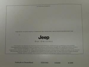 2000 Jeep Cherokee Color Sales Brochure With Specs Original GERMAN Market
